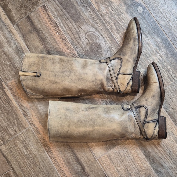 Frye Shoes - 7/7.5 FRYE Lindsay Plate Distressed Knee High Leather Boots in Taupe
